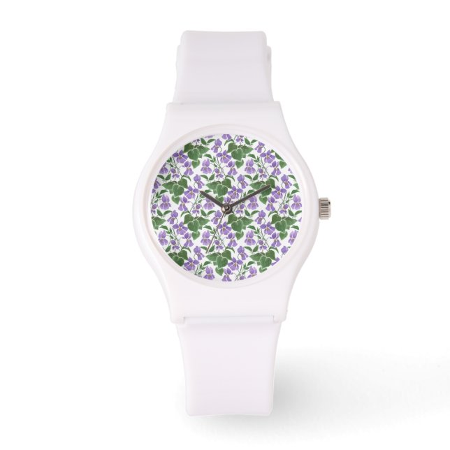 Relógio Bonito Mauve Violets Floral White Sporty Watch (Frente)