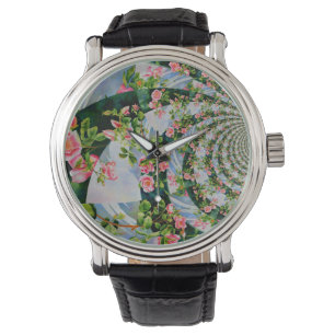 Relógio Bonito rosa-boho, rosas vermelhas, flor-aquarela