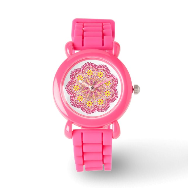 Relógio Bonito rosa e amarelo Mandela Watch (Frente)