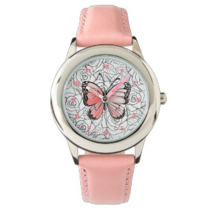 Relógio Borboleta E Rosa - Primavera - Pintura