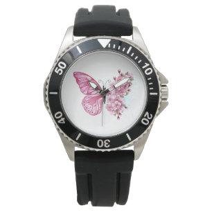 Relógio Borboleta Flor com Sakura Rosa