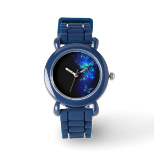 Relógio Borboleta Morpho no Fundo Escuro