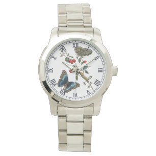 Relógio Borboletas azuis e Frutas vermelhas