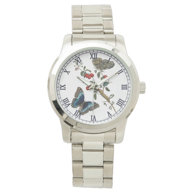 Relógio Borboletas azuis e Frutas vermelhas (Frente)