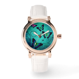 Relógio Borboletas de joias do ornamentado Azul