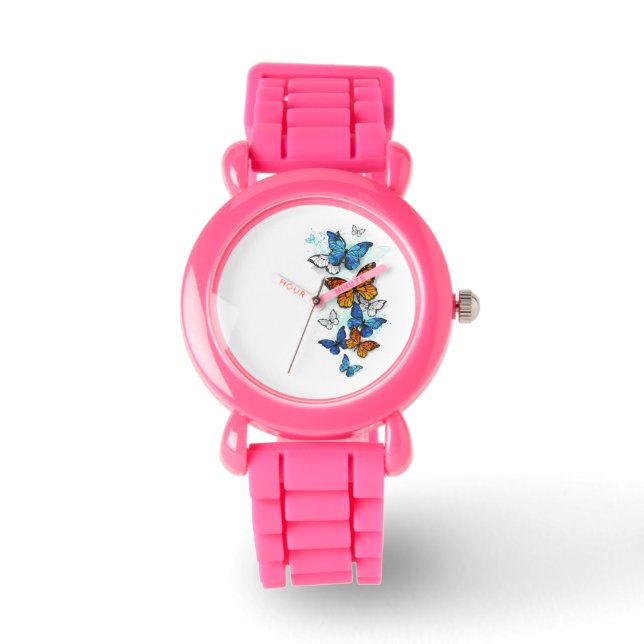 Relógio Borboletas voadoras Morpho e Monarca (Frente)