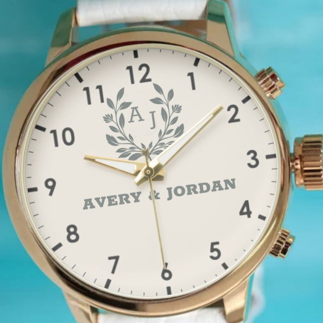 Relógio Botanical Elegant Monogram Keepsake  Couples (Criador carregado)