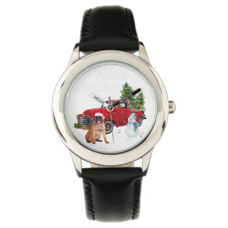 Relógio Boxer Red Truck Feliz Natal Snowman Dog Lover
