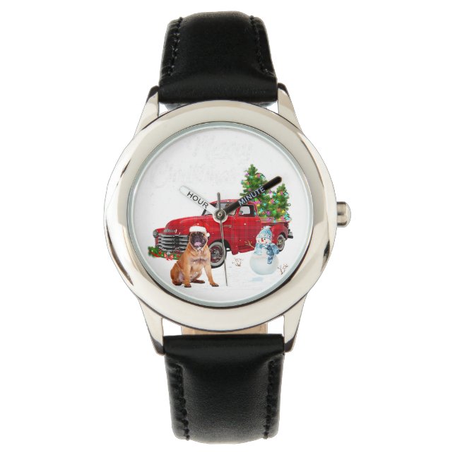 Relógio Boxer Red Truck Feliz Natal Snowman Dog Lover (Frente)