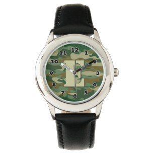 Relógio Boys camo watch   monograma da letra E personaliza