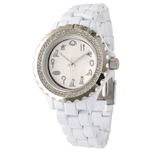 Relógio Branco com Numerais Antigos Egípcios Elega (Angular)