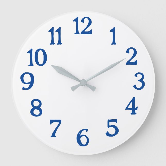 Relógio Branco com Números Azuis Grande Relógio Bá (Frente)