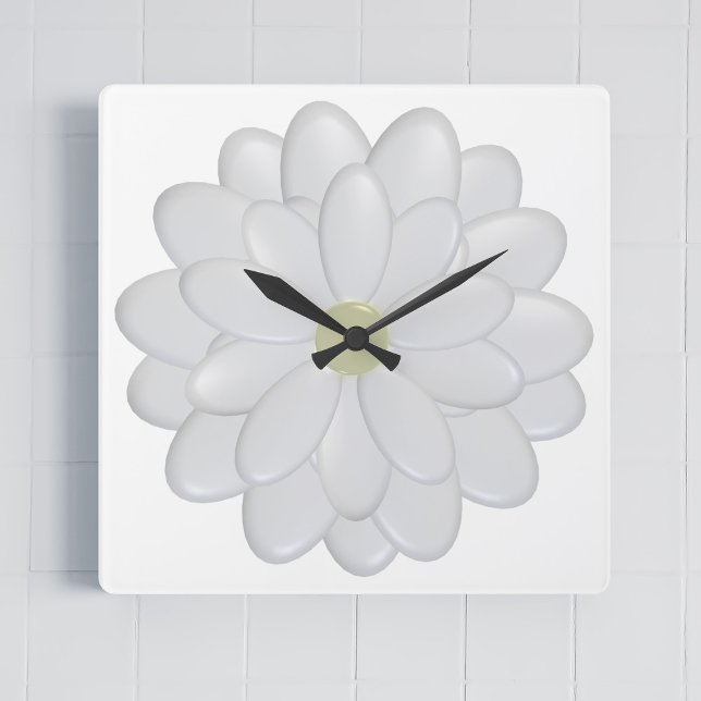 Relógio Branco de Daisy Quadrado Moderno (A large white daisy square clock just for you)