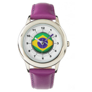 Relógio Brasil: Bandeira do Brasil com couro roxo