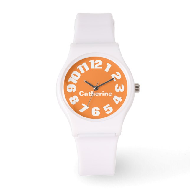 Relógio Bright Orange/White Personalised Women's Watch (Frente)