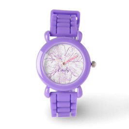 Relógio Bright Purple Silicone Floral Kids Personalized