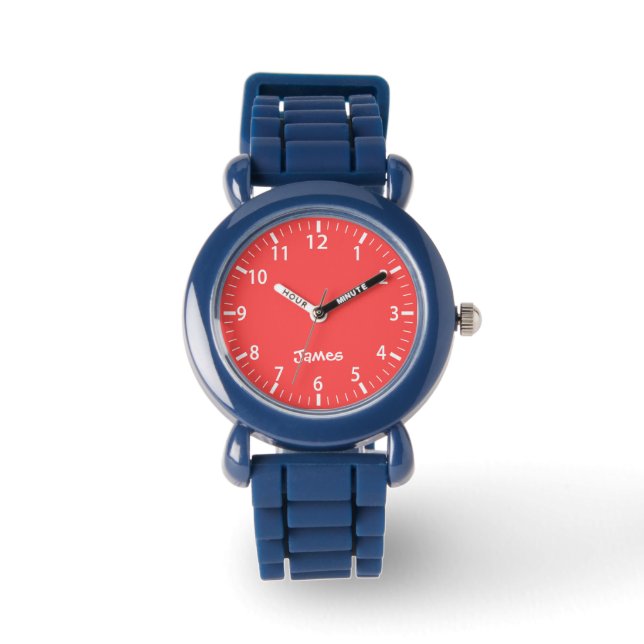 Relógio Bright Red Boys Personalized Kids Watch  (Frente)