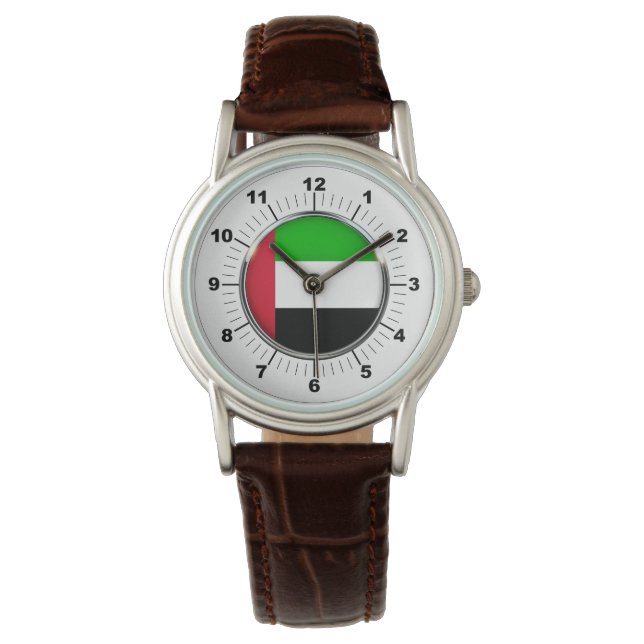 Relógio Brown LeathervWatch, bandeira dos Emirados Árabes  (Frente)