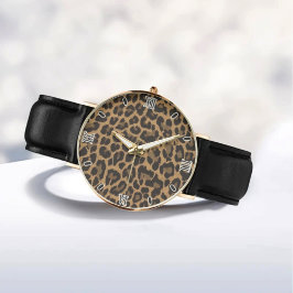 Relógio Brown Leopard Print Minimalist Analog Roman Numera