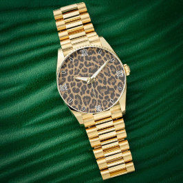 Relógio Brown Leopard Print Minimalist Analog Roman Numera