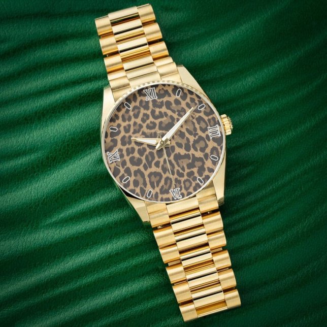 Relógio Brown Leopard Print Minimalist Analog Roman Numera (Criador carregado)