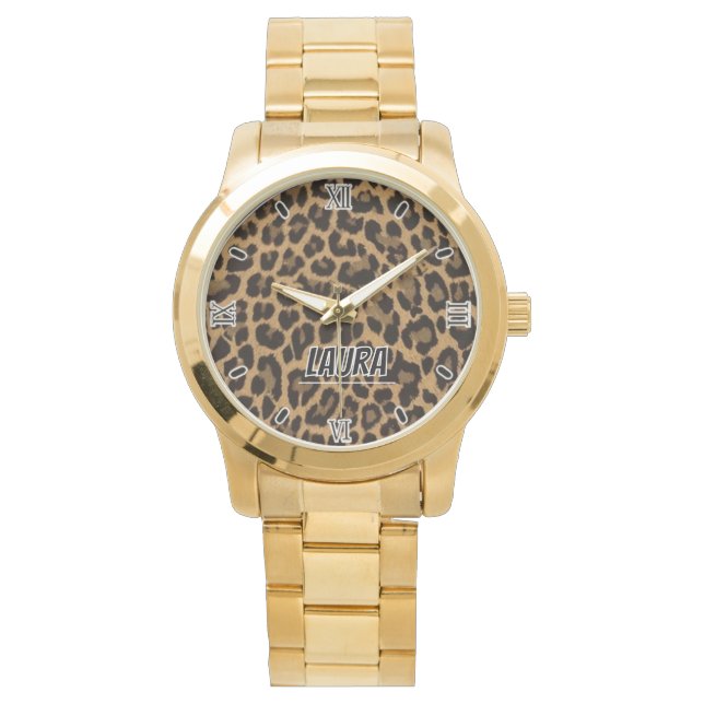 Relógio Brown Leopard Print Minimalist Analog Roman Numera (Frente)
