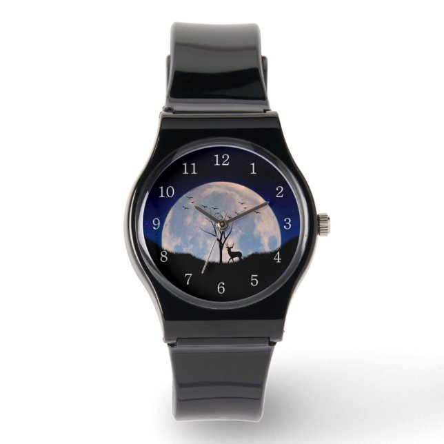 Relógio Buck with Big Rack Against Full Moon White Numbers (Frente)