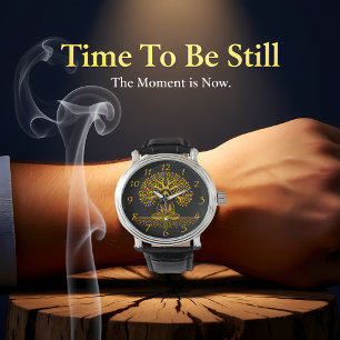 Relógio Buda Dourada cercada por Folhas Itriciadas