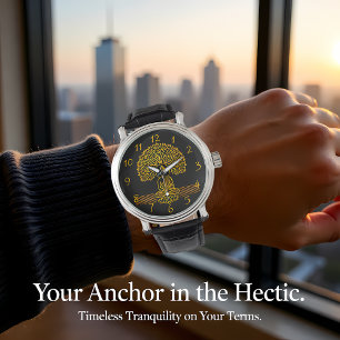 Relógio Buda Dourada sob uma árvore com flor de lótus