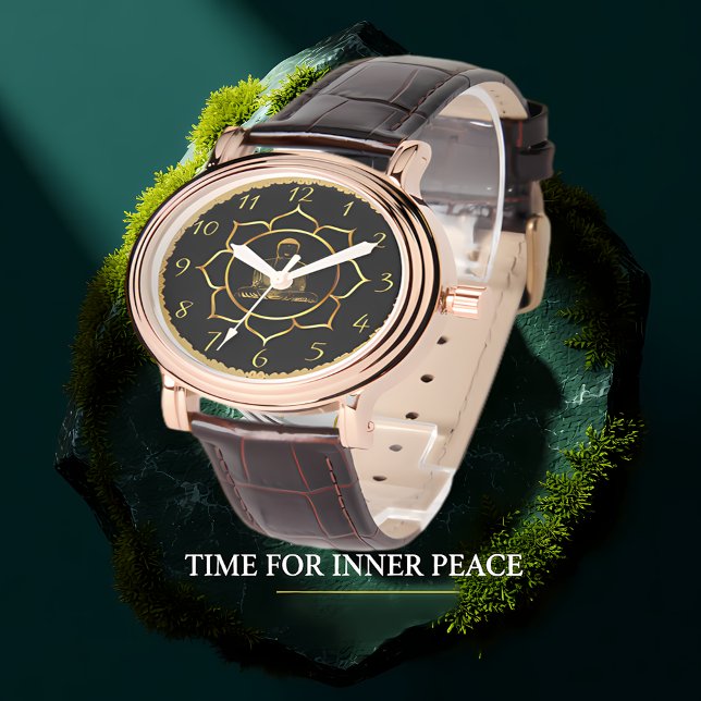 Relógio Buda fazendo meditação em folha de ouro espiritual (Criador carregado)