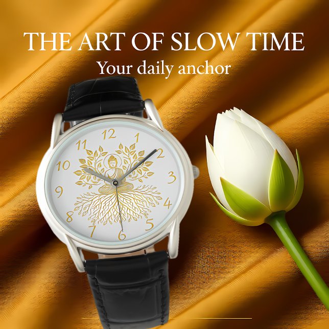 Relógio Buda ouro cercado pela natureza. (Criador carregado)