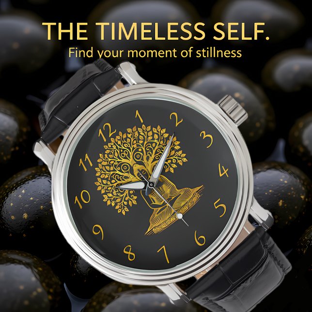 Relógio Buda ouro sob uma árvore em meditação pacífica (Criador carregado)