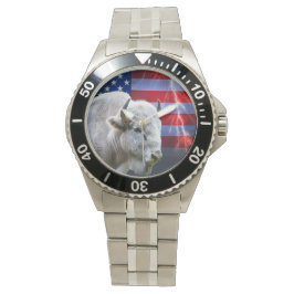 Relógio Buffalo Branco Com Bandeira Americana E Relâmpagos