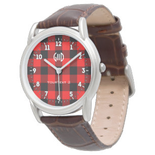 Relógio Buffalo Check Red and Black Lumberjack Xadrez Deco