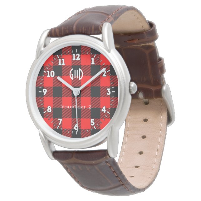 Relógio Buffalo Check Red and Black Lumberjack Xadrez Deco (Angular)