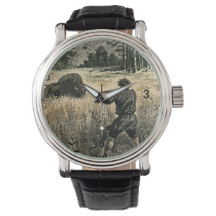 Relógio Buffalo Hunt Wild West Frontiersman Nature Art