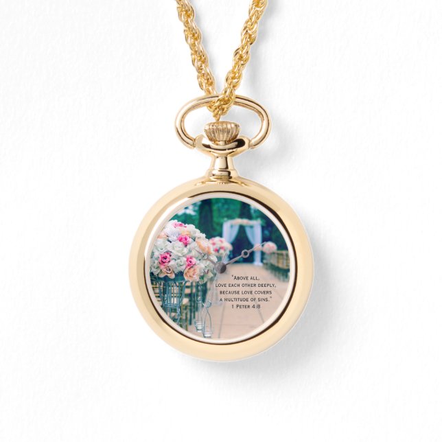 Relógio Buquê Flor, Amor e Bíblia do Aisle Casado Verse (Frente)