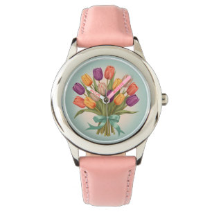 Relógio buquê primavera tulipas