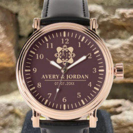 Relógio Burgundy luxury elegant couple Monogram 