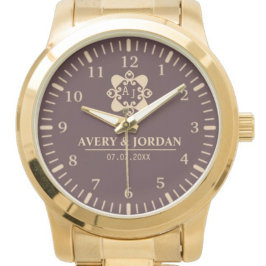 Relógio Burgundy luxury elegant couple Monogram 