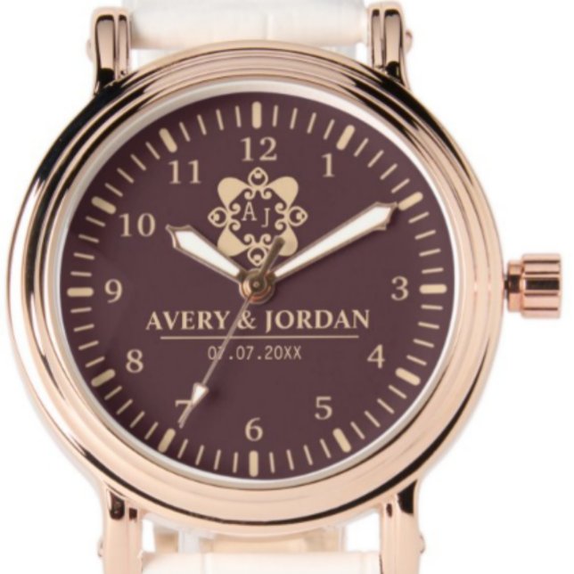 Relógio Burgundy luxury elegant couple Monogram  (Criador carregado)