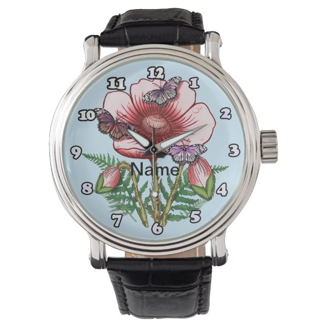 Relógio Butterfly Red Poppy  Watch (Frente)