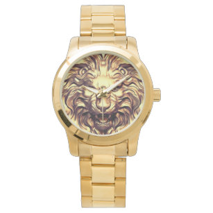 Relógio Cabeça de Leão Dourado