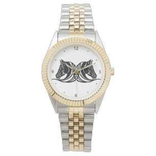 Relógio cabeças de preto e cavalos