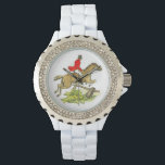 Relógio Caçadora de Jumper Cavalo Raposa Caçadora de Trilh<br><div class="desc">Cavalo de Jumper Caçador, Caça a Raposa ou Desenho de Rota. Possui um cavaleiro vestido com roupa equestre de cheio com jaqueta vermelha e chapéu preto e botas. O cavaleiro está a cavalo, a saltar uma cerca de madeira, possivelmente numa caça à raposa ou apenas numa carona. Cavaleiro equestre, tema...</div>