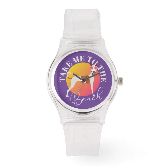 Relógio Cachorro Cachorro nos óculos escuros rosa e roxo (Frente)