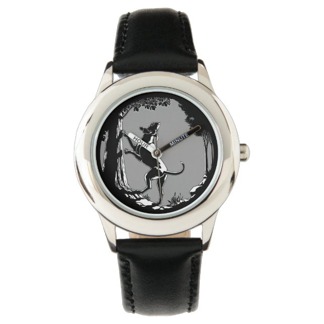 Relógio Cachorro Cachorro Observando Criança Caçando Torçã (Frente)