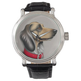 Relógio Cachorro Gracioso Com Colar Vermelho Posicionado P