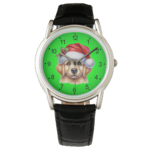 Relógio Cachorro para Retriever ouro com Estilo Papai Noel