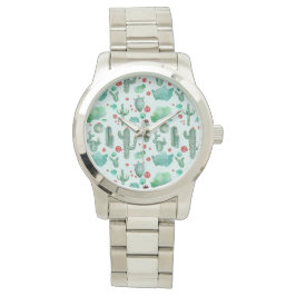 Relógio cacto e padrão de ladybug - fundo azul claro